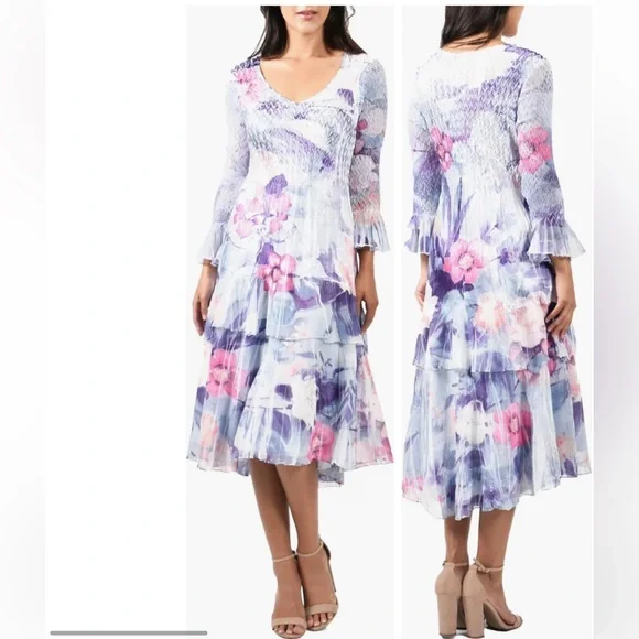 how do komarov dresses fit Komarov Short Sleeve V Dress, Pastel Dream – Evie Lou